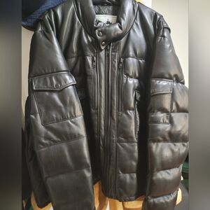Daniels Leather Butter Black Leather Puffer Jacket 4x